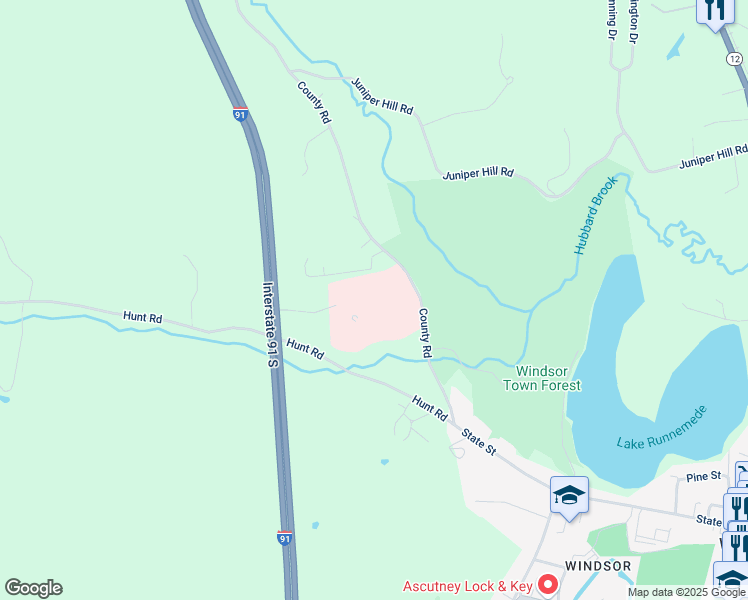 map of restaurants, bars, coffee shops, grocery stores, and more near 289 County Road in Windsor