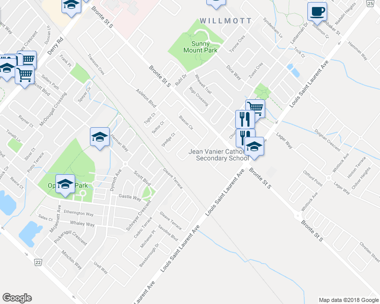 map of restaurants, bars, coffee shops, grocery stores, and more near 981 Asleton Boulevard in Milton