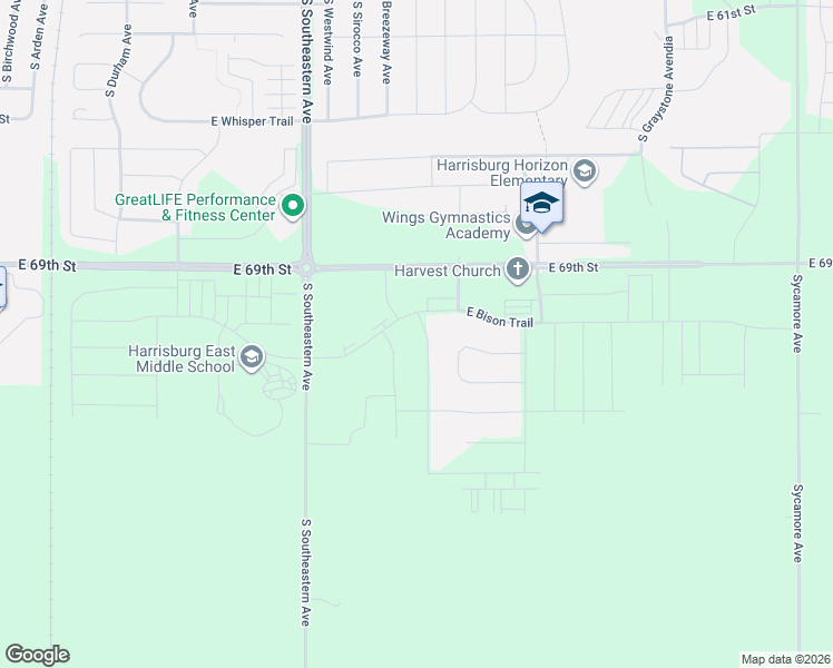 map of restaurants, bars, coffee shops, grocery stores, and more near 6200 South Southeastern Avenue in Harrisburg