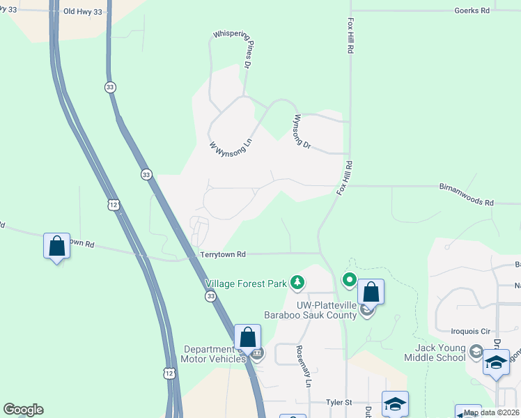 map of restaurants, bars, coffee shops, grocery stores, and more near E10918A Pine Acres Drive in Baraboo
