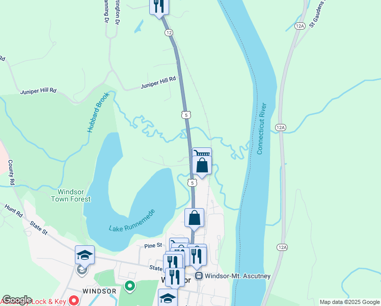 map of restaurants, bars, coffee shops, grocery stores, and more near North Main Street in Windsor
