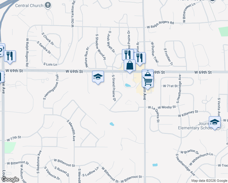 map of restaurants, bars, coffee shops, grocery stores, and more near S Grand Prairie in Sioux Falls