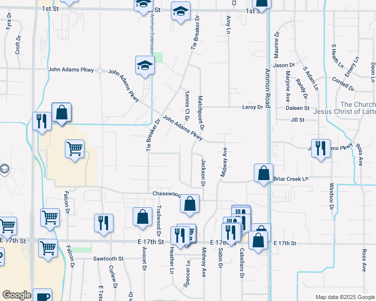 map of restaurants, bars, coffee shops, grocery stores, and more near 1015 Matchpoint Drive in Ammon