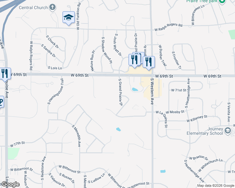 map of restaurants, bars, coffee shops, grocery stores, and more near S Grand Prairie in Sioux Falls