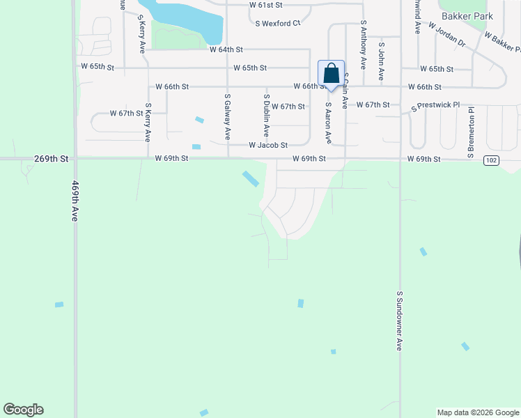 map of restaurants, bars, coffee shops, grocery stores, and more near 46947-46973 County Highway 102 in Sioux Falls