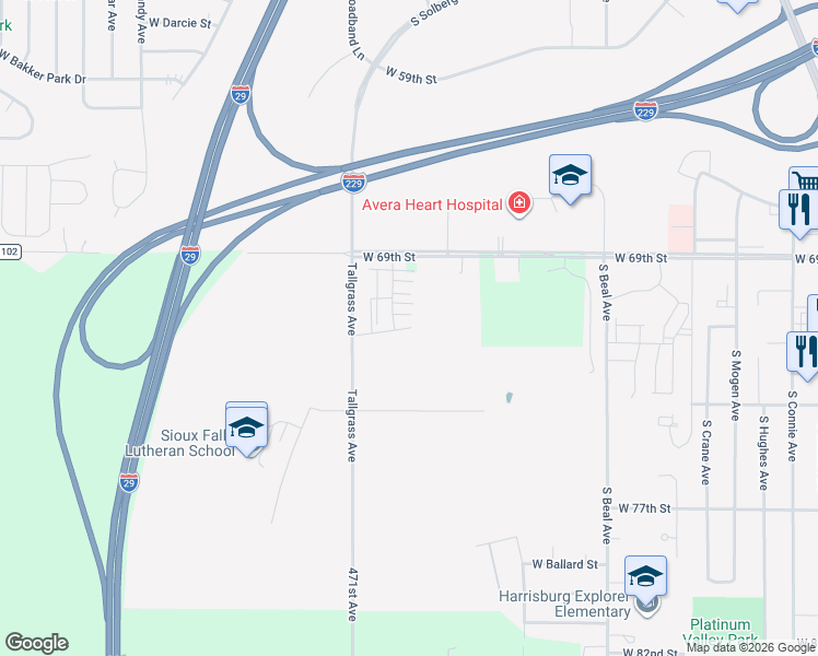 map of restaurants, bars, coffee shops, grocery stores, and more near 4710 West 71st Street in Sioux Falls