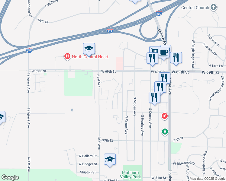 map of restaurants, bars, coffee shops, grocery stores, and more near 4013 West Mary Jo Place in Sioux Falls
