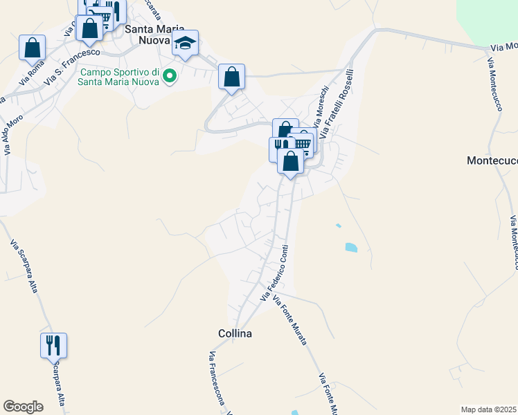 map of restaurants, bars, coffee shops, grocery stores, and more near 10 Via Walter Tobagi in Santa Maria Nuova