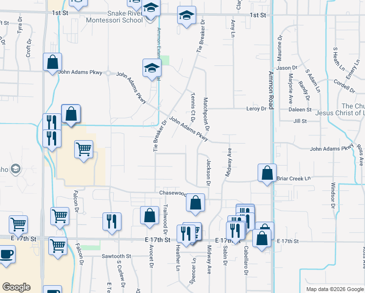 map of restaurants, bars, coffee shops, grocery stores, and more near 1028 Ashland Dr in Ammon
