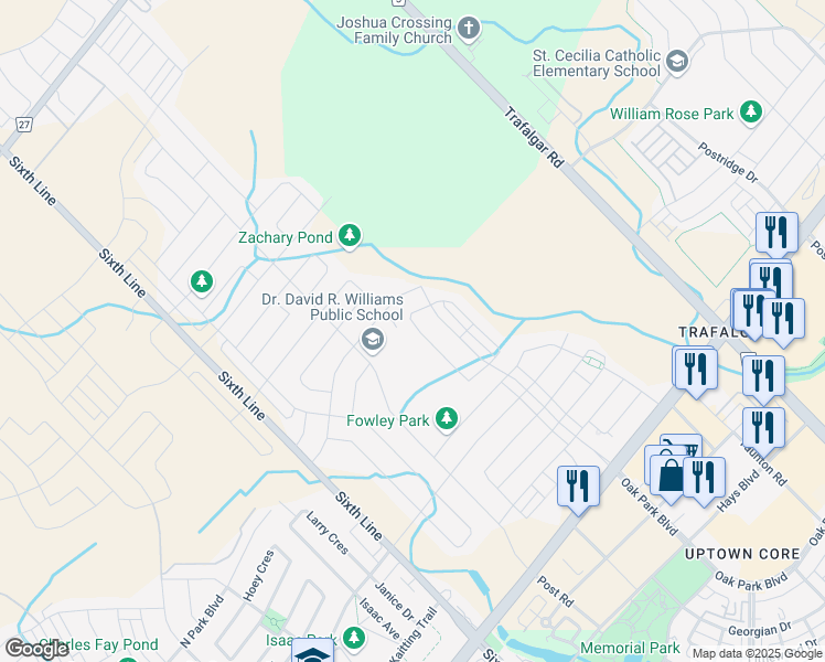 map of restaurants, bars, coffee shops, grocery stores, and more near 3273 Mintwood Circle in Oakville