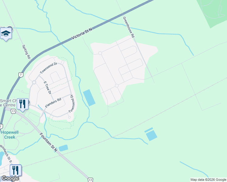 map of restaurants, bars, coffee shops, grocery stores, and more near 51 Wenger Road in Waterloo Regional Municipality
