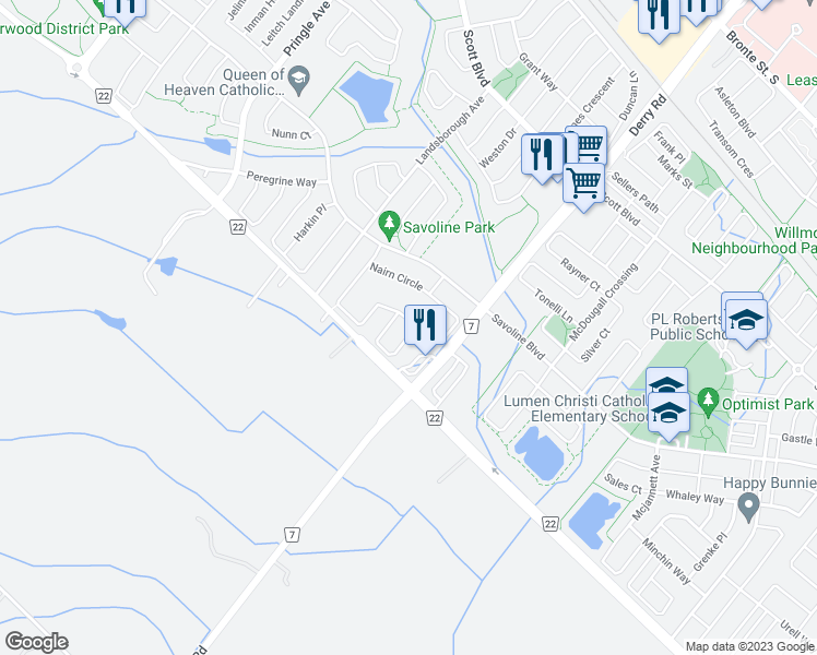 map of restaurants, bars, coffee shops, grocery stores, and more near 465 Nairn Circle in Milton