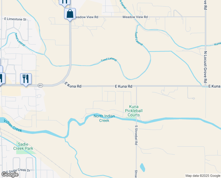 map of restaurants, bars, coffee shops, grocery stores, and more near 2067 East Kuna Road in Kuna