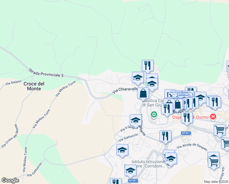 map of restaurants, bars, coffee shops, grocery stores, and more near 21A Via Chiaravallese in Osimo