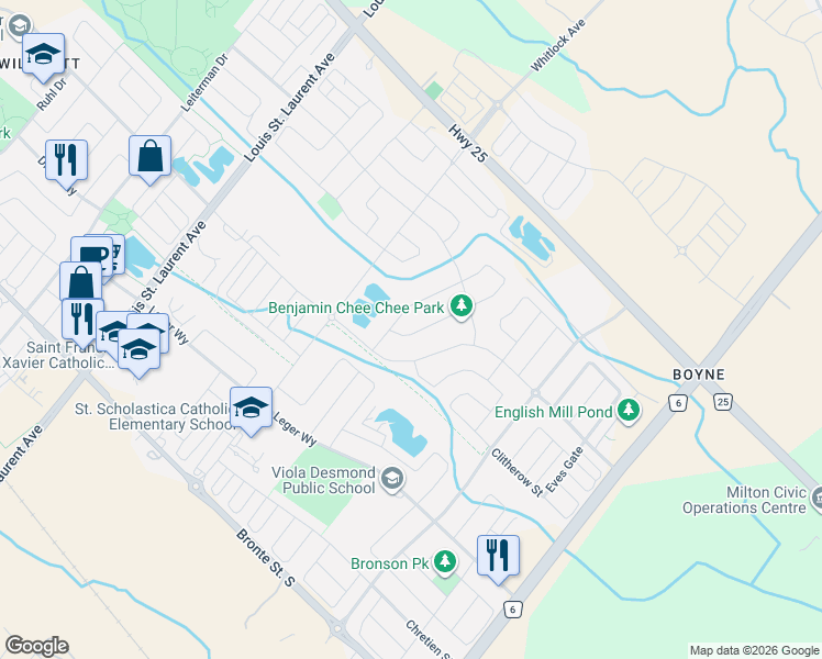 map of restaurants, bars, coffee shops, grocery stores, and more near 1271 Chee Chee Landing in Milton