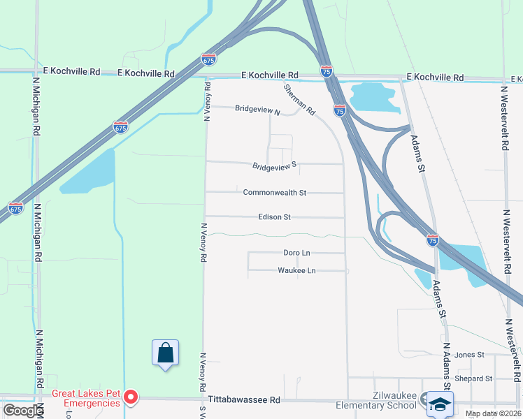 map of restaurants, bars, coffee shops, grocery stores, and more near 900 Edison Street in Saginaw