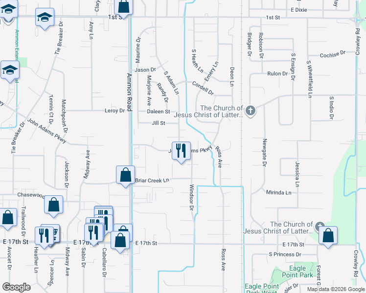 map of restaurants, bars, coffee shops, grocery stores, and more near 3729 John Adams Parkway in Ammon