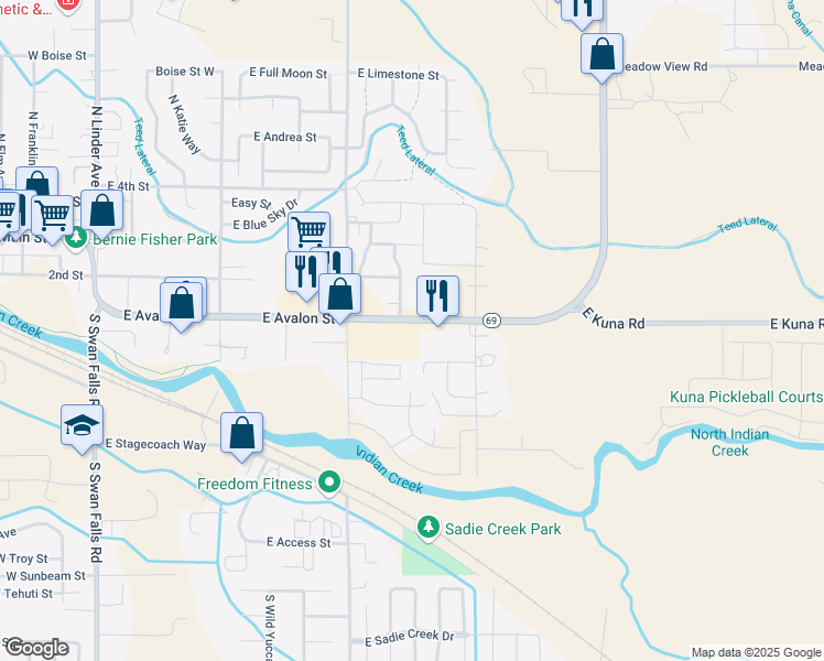 map of restaurants, bars, coffee shops, grocery stores, and more near 1017 Nicholson in Kuna