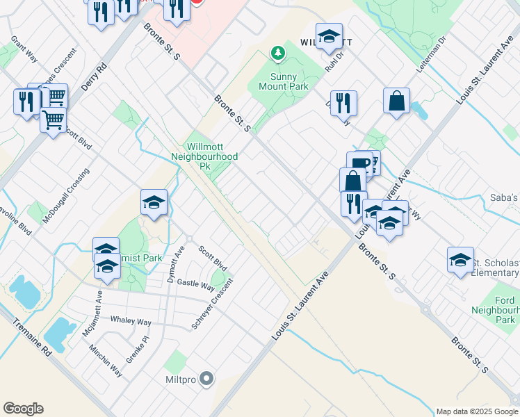 map of restaurants, bars, coffee shops, grocery stores, and more near in Milton