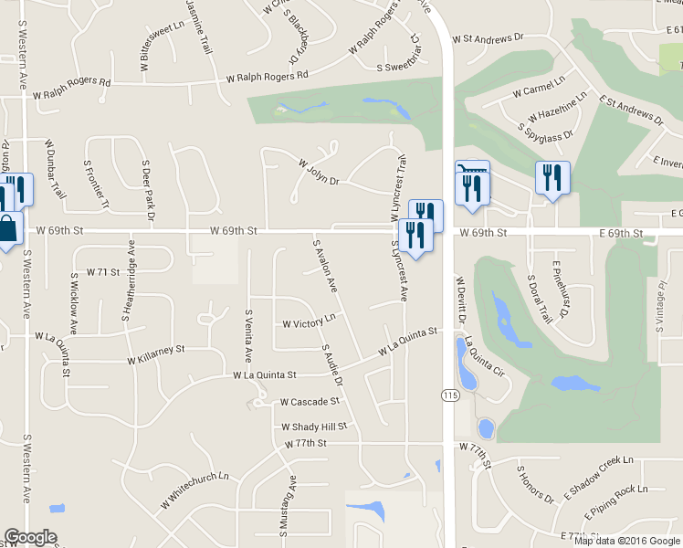 map of restaurants, bars, coffee shops, grocery stores, and more near 6206 South Avalon Avenue in Sioux Falls