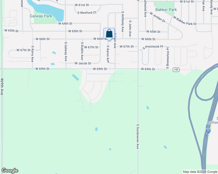 map of restaurants, bars, coffee shops, grocery stores, and more near 6616 West Cain Circle in Sioux Falls