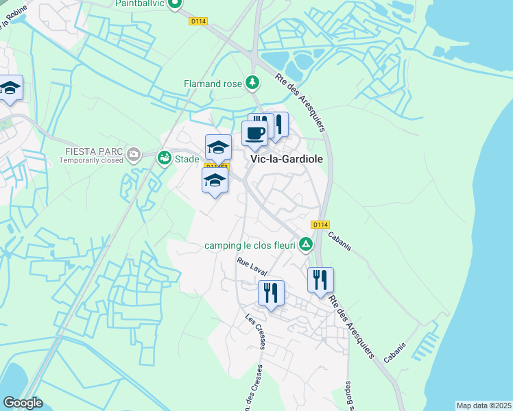 map of restaurants, bars, coffee shops, grocery stores, and more near 12 Avenue de la Mission in Vic-la-Gardiole
