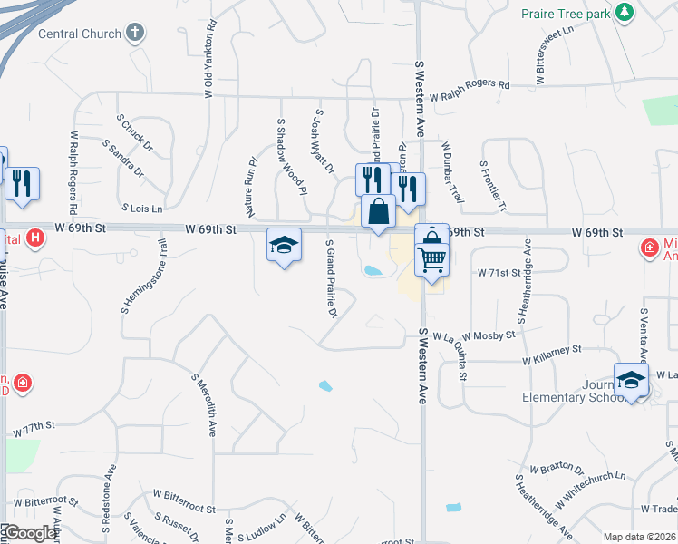 map of restaurants, bars, coffee shops, grocery stores, and more near S Grand Prairie in Sioux Falls