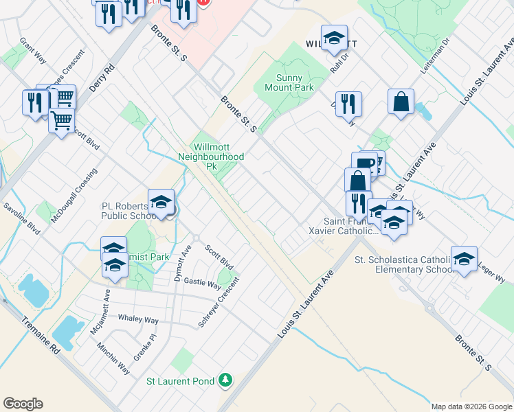 map of restaurants, bars, coffee shops, grocery stores, and more near in Milton