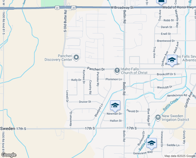 map of restaurants, bars, coffee shops, grocery stores, and more near Periska Way in Idaho Falls