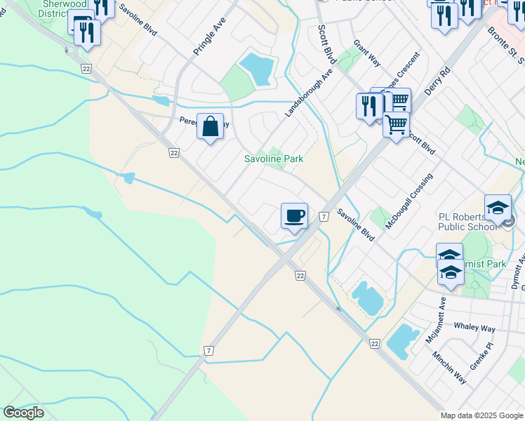 map of restaurants, bars, coffee shops, grocery stores, and more near 405 Nairn Circle in Milton