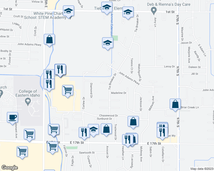 map of restaurants, bars, coffee shops, grocery stores, and more near 2980 Glenn Cove Court in Ammon
