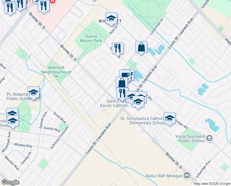 map of restaurants, bars, coffee shops, grocery stores, and more near 355 Chuchmach Close in Milton