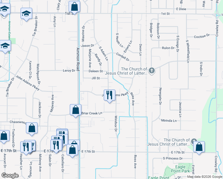 map of restaurants, bars, coffee shops, grocery stores, and more near 3729 John Adams Parkway in Ammon