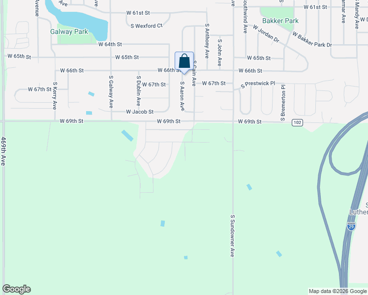 map of restaurants, bars, coffee shops, grocery stores, and more near 6616 West Cain Circle in Sioux Falls