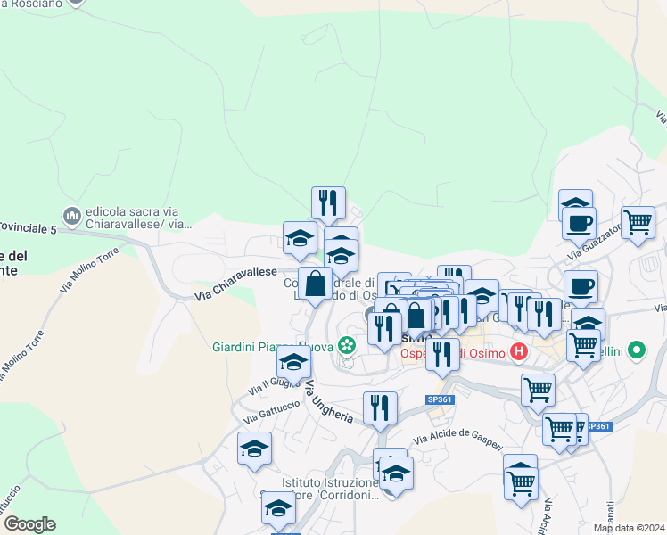 map of restaurants, bars, coffee shops, grocery stores, and more near in Osimo