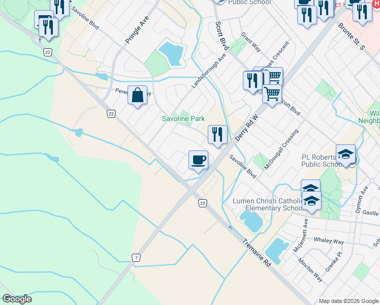 map of restaurants, bars, coffee shops, grocery stores, and more near 452 Nairn Circle in Milton