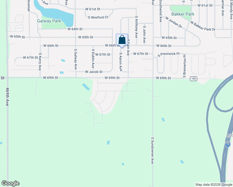 map of restaurants, bars, coffee shops, grocery stores, and more near 6917 Jacob Street in Sioux Falls