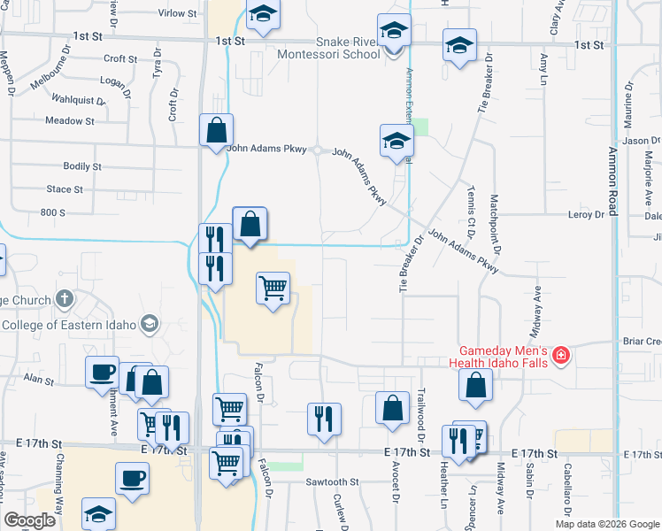 map of restaurants, bars, coffee shops, grocery stores, and more near 983 Curlew Drive in Ammon