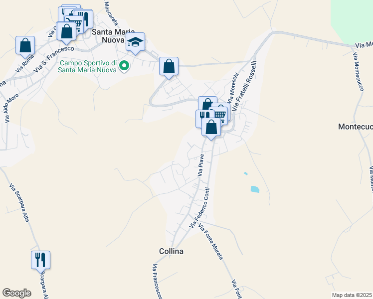 map of restaurants, bars, coffee shops, grocery stores, and more near 10 Via Walter Tobagi in Santa Maria Nuova