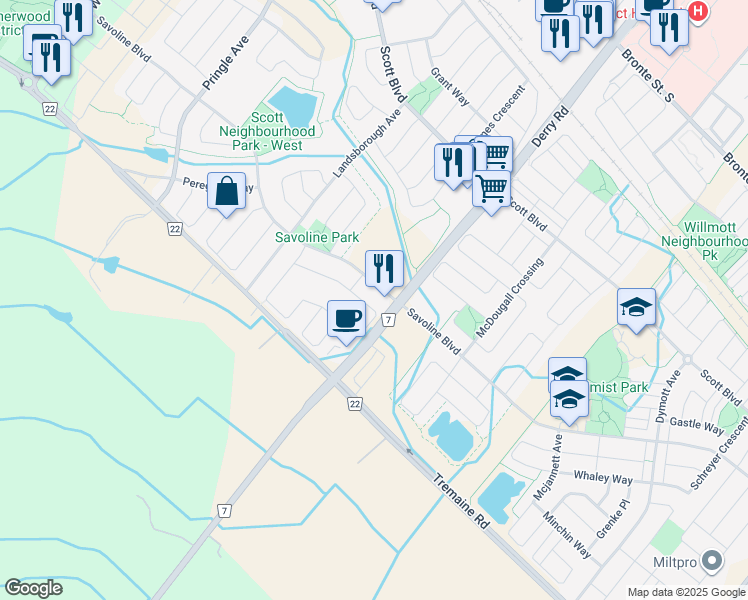 map of restaurants, bars, coffee shops, grocery stores, and more near 518 Nairn Circle in Milton