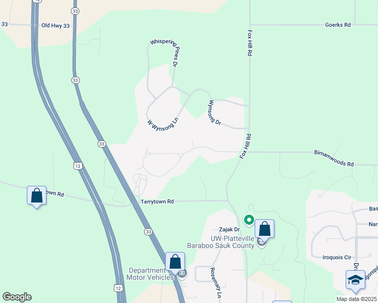 map of restaurants, bars, coffee shops, grocery stores, and more near Pine Acres Drive in Baraboo