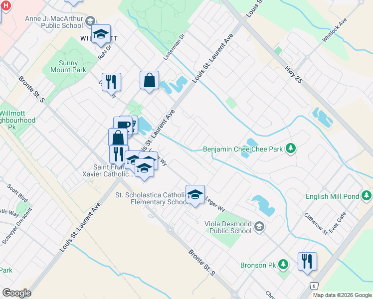 map of restaurants, bars, coffee shops, grocery stores, and more near 1206 Duignan Crescent in Milton