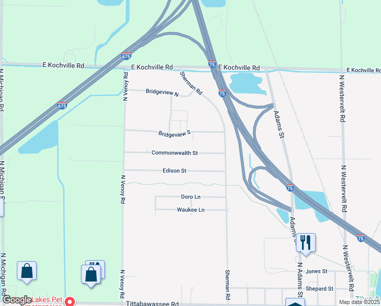 map of restaurants, bars, coffee shops, grocery stores, and more near 844 Commonwealth Street in Saginaw