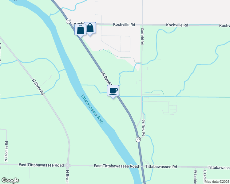 map of restaurants, bars, coffee shops, grocery stores, and more near 5500 Midland Road in Freeland