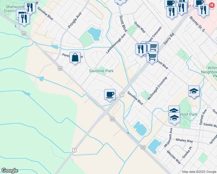 map of restaurants, bars, coffee shops, grocery stores, and more near 562 Nairn Circle in Milton