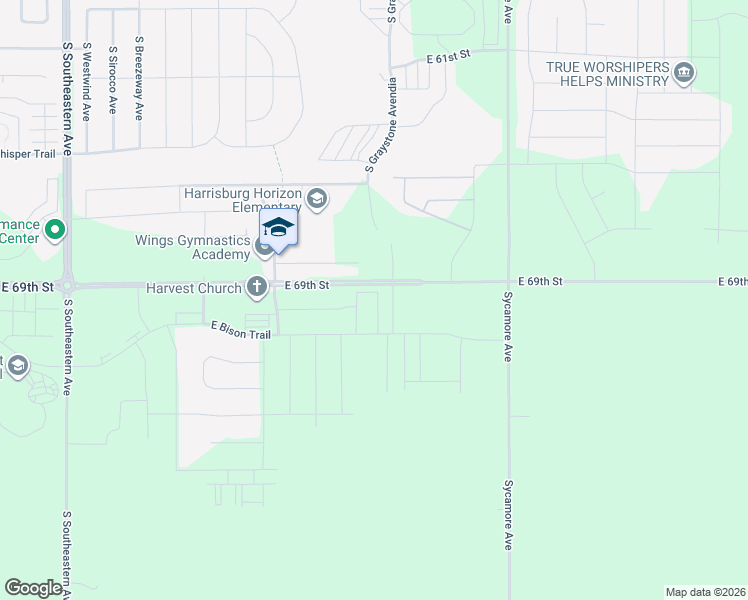 map of restaurants, bars, coffee shops, grocery stores, and more near East 69th Street in Sioux Falls