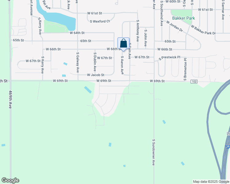 map of restaurants, bars, coffee shops, grocery stores, and more near 6913 Jacob Street in Sioux Falls
