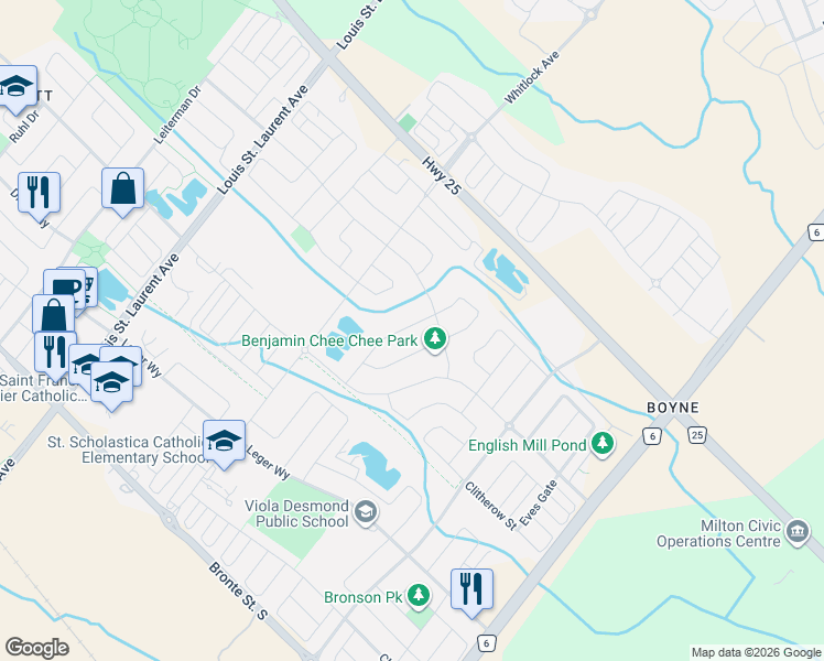 map of restaurants, bars, coffee shops, grocery stores, and more near 488 Parent Place in Milton