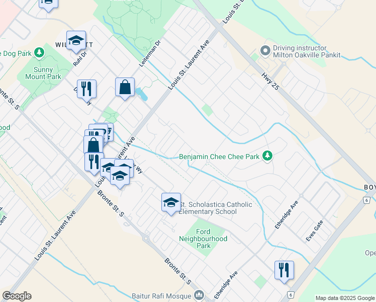 map of restaurants, bars, coffee shops, grocery stores, and more near 309 Gillett point in Milton