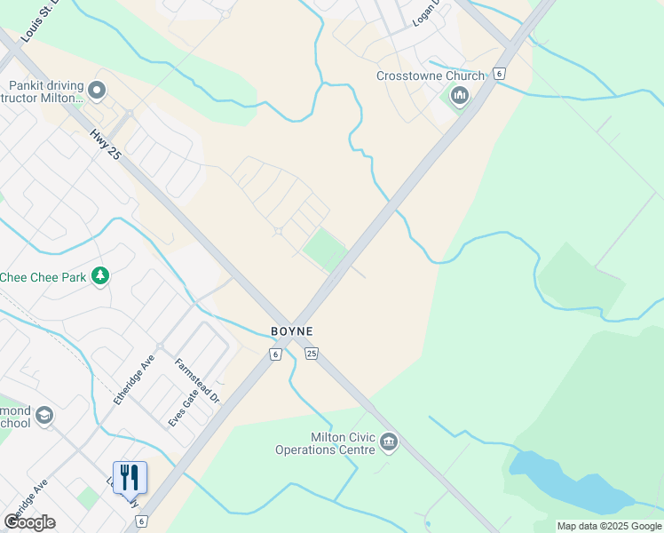 map of restaurants, bars, coffee shops, grocery stores, and more near 8175 Britannia Road in Milton